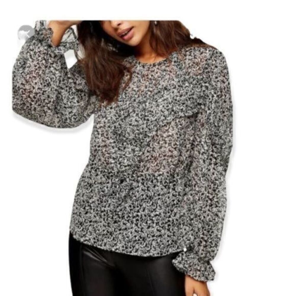 Topshop Floral Ruffle Blouse Black Multi Size 8 NWT